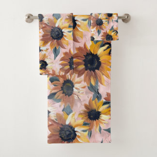 Sunflower Watercolor Design Bath Towel Set