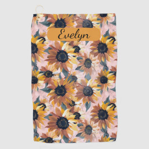 Sunflower Watercolor Design Golf Towel