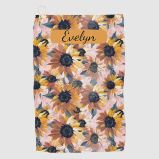 Sunflower Watercolor Design Golf Towel