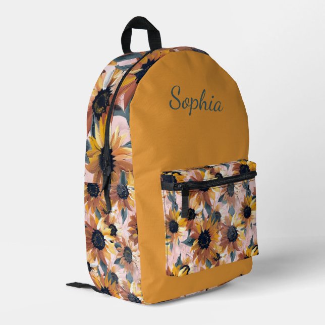 Sunflower Watercolor Design Printed Backpack (Back Corner Left)