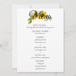 Sunflower watercolor elegant wedding menu