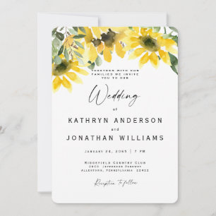 Sunflower Watercolor Elegant Wedding No Parents Invitation