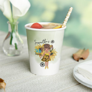 Sunflower Watercolor Fifth Girl Birthday Paper Cups