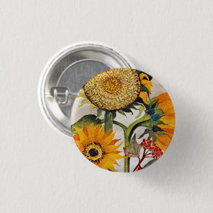 Sunflower Watercolor Floral Art 3 Cm Round Badge