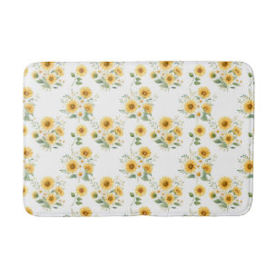 Sunflower Watercolor Floral Bath Mat