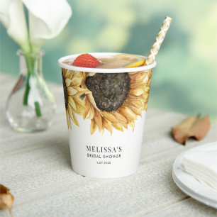 Sunflower Watercolor Floral Bridal Shower Paper Cups