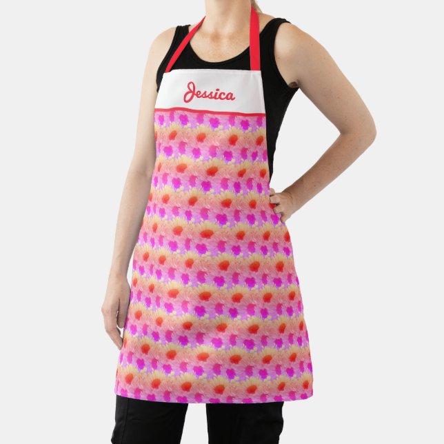 Sunflower Watercolor Floral Neon Pink Personalised Apron (Insitu)