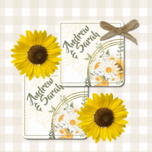Sunflower Watercolor Floral Square Sticker