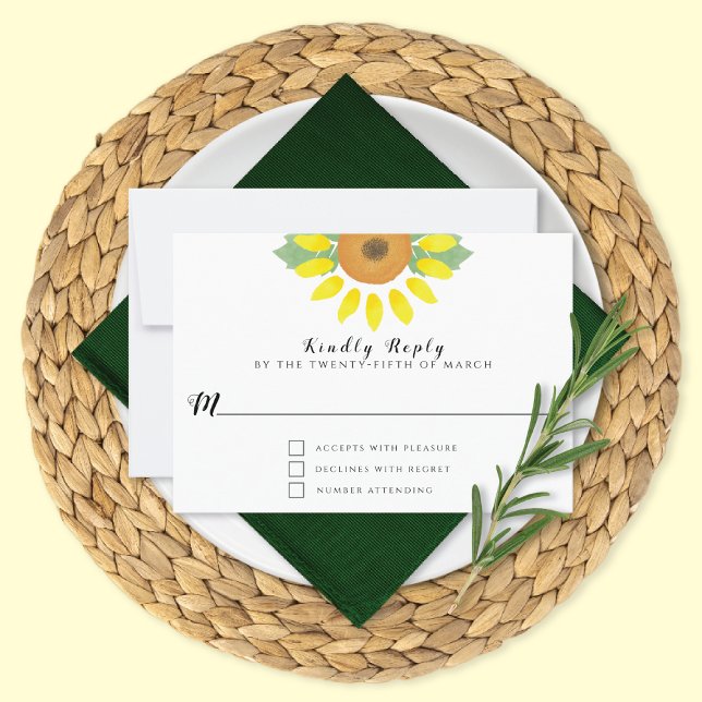 Sunflower Watercolor Floral Wedding RSVP Card (Creator Uploaded)