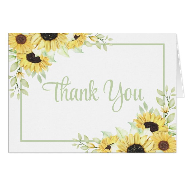 Sunflower Watercolor Floral Wedding Thank You  (Front Horizontal)
