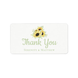 Sunflower Watercolor Floral Wedding Thank You Label