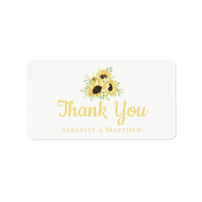 Sunflower Watercolor Floral Wedding Thank You Label (Front)