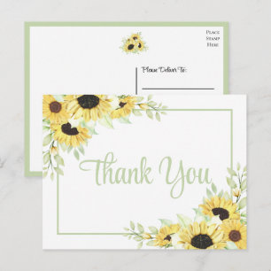 Sunflower Watercolor Floral Wedding Thank You Postcard