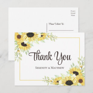 Sunflower Watercolor Floral Wedding Thank You Postcard