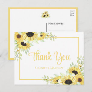 Sunflower Watercolor Floral Wedding Thank You Postcard