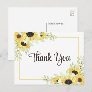 Sunflower Watercolor Floral Wedding Thank You Postcard