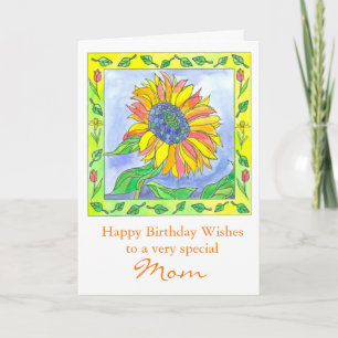 Sunflower Watercolor Flowers Happy Birthday Mum Card