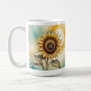 Sunflower Watercolor Mug, Coffee Cup Gift for Her