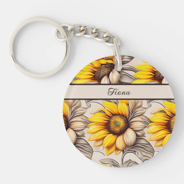 Sunflower watercolor pattern key ring (Front)