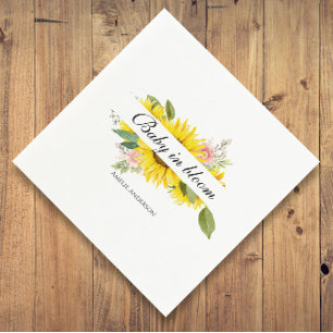 Sunflower Watercolor Pink Floral Baby Shower  Napk Napkin