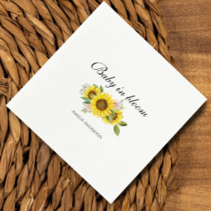 Sunflower Watercolor Pink Floral Baby Shower Napkin