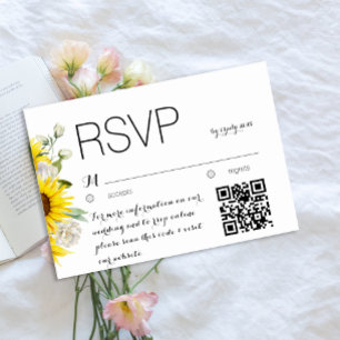 Sunflower watercolor rose QR wedding response card