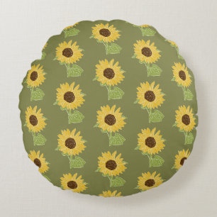 Sunflower watercolor round cushion
