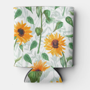 Sunflower watercolor, seamless summer pattern. can cooler