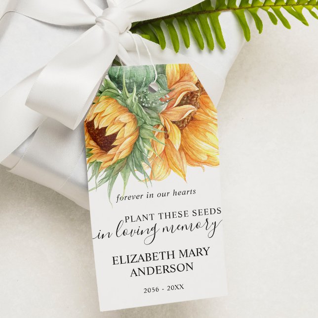 Sunflower Watercolor Seed Packet Memorial Funeral  Gift Tags (Creator Uploaded)