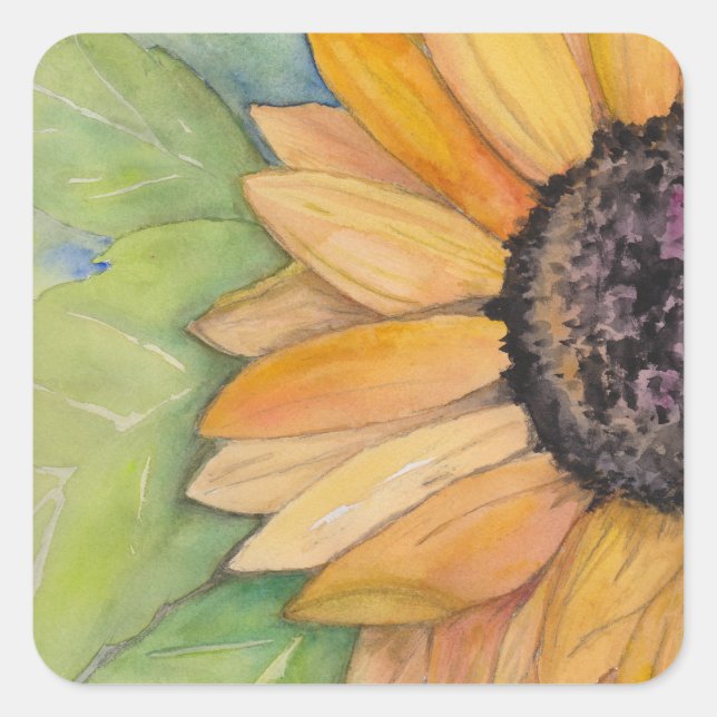 Sunflower Watercolor Square Sticker (Front)