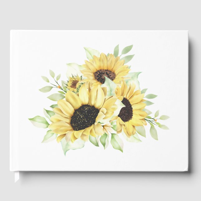 Sunflower Watercolor Summer Yellow Floral Wedding Guest Book (Front)