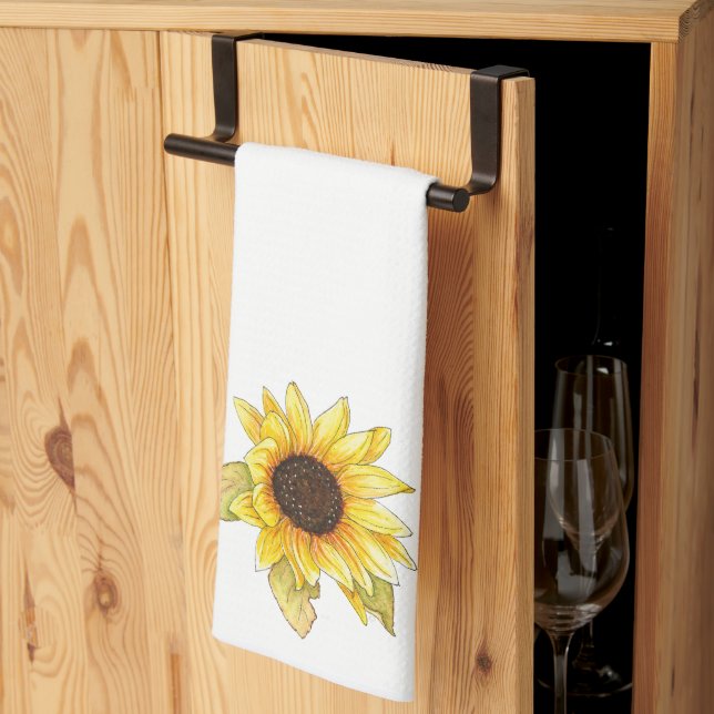 Sunflower watercolor tea towel kitchen towel (Thirds Fold)