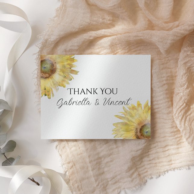 Sunflower Watercolor Wedding Flat Thank You Notes (Creator Uploaded)