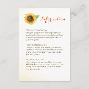 Sunflower Watercolor Wedding Information Cards
