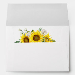 Sunflower watercolor white rose wedding envelope