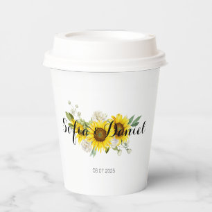 Sunflower watercolor white rose wedding paper cups