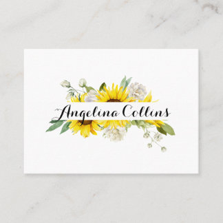 Sunflower watercolor white rose wedding  place card
