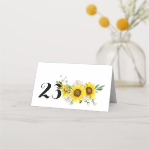 Sunflower watercolor white roses wedding place card
