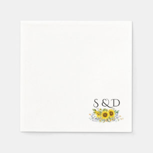 Sunflower watercolor wildflower monogram wedding  napkin