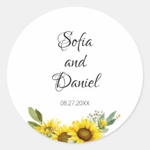 Sunflower watercolor wildflower wedding classic round sticker