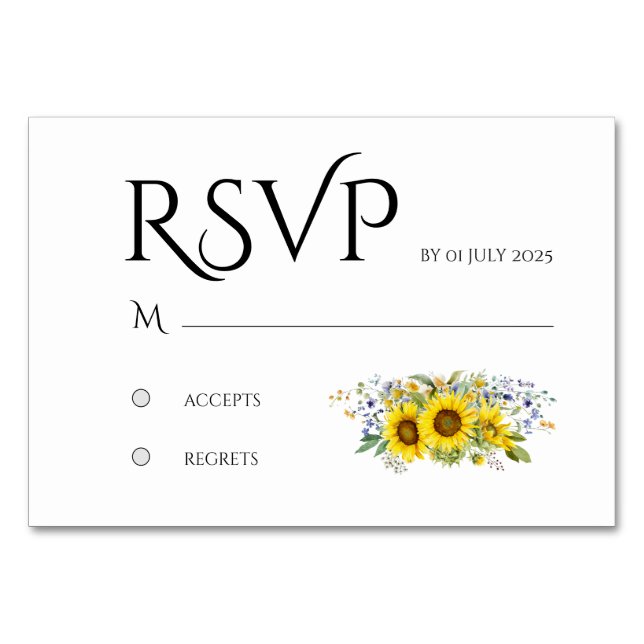 Sunflower watercolor  wildflower wedding RSVP card (Front)