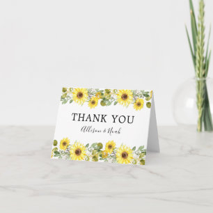 sunflower watercolor yellow green thank you card