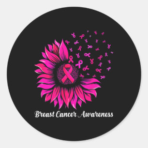 Sunflower Wear Pink Breast Cancer Awareness Women Classic Round Sticker