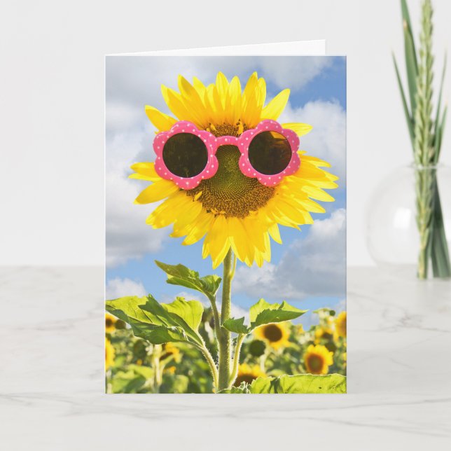 Sunflower wearing pink sunglasses sunflower field card (Front)