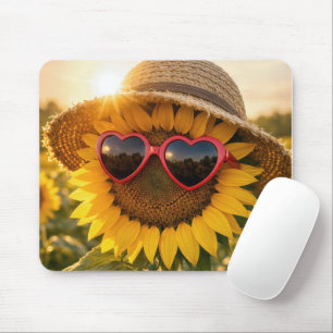 Sunflower Wearing Sunglasses and Straw Hat Mouse Pad