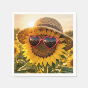 Sunflower Wearing Sunglasses and Straw Hat Napkin