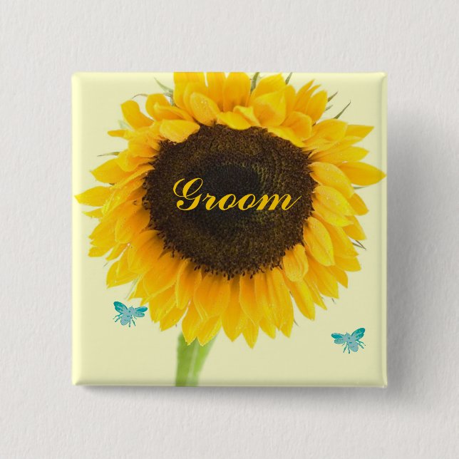 Sunflower Wedding Badge Button for Wedding Party (Front)