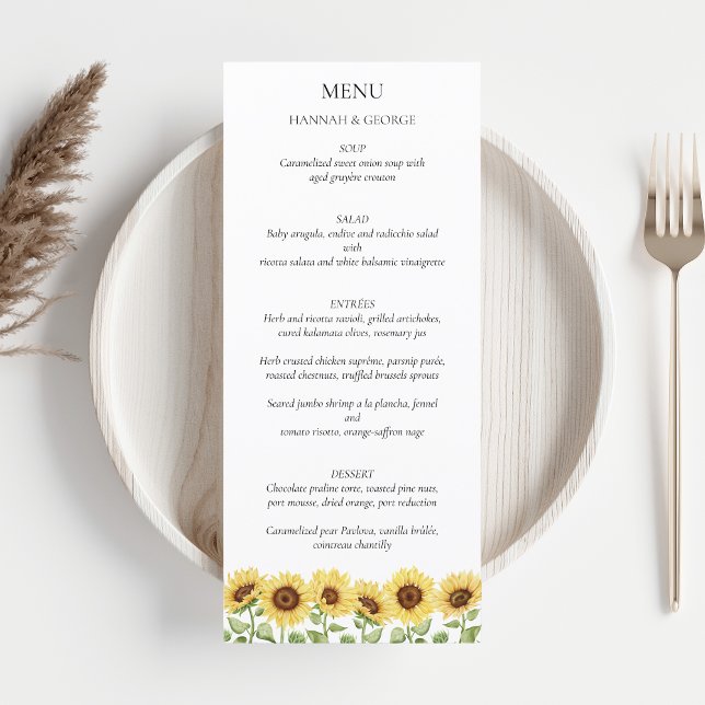 Sunflower Wedding Barn Modern Elegant Chic Menu (Sunflowers Wedding Menu)