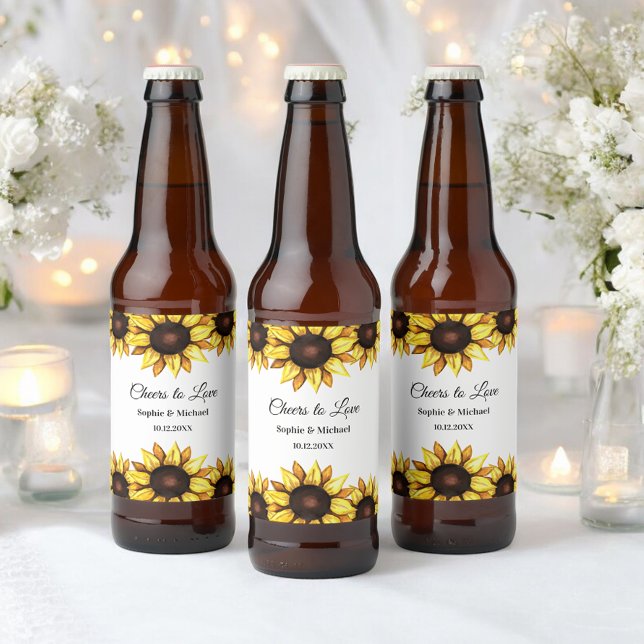 Sunflower Wedding Cheers Floral  Beer Bottle Label (Creator Uploaded)