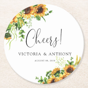 Sunflower Wedding Cheers Round Coaster